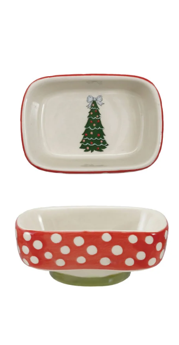 Stoneware Footed Dish with Holiday Image Inside