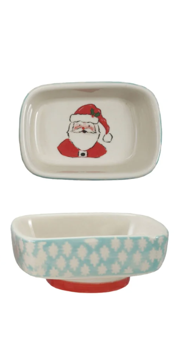 Stoneware Footed Dish with Holiday Image Inside