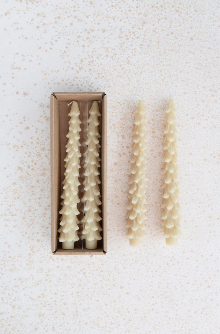 10" Unscented Tree Shaped Taper Candles Eggnog - Set of 2