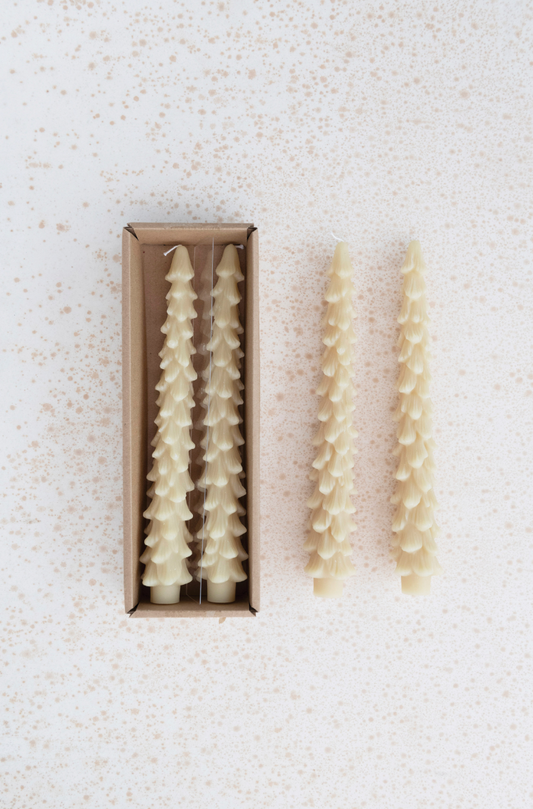 10" Unscented Tree Shaped Taper Candles Eggnog - Set of 2