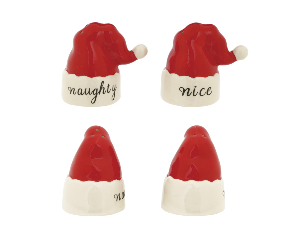Hand-Painted Stoneware Santa Hat Shaped Salt & Pepper Shakers, Set of 2