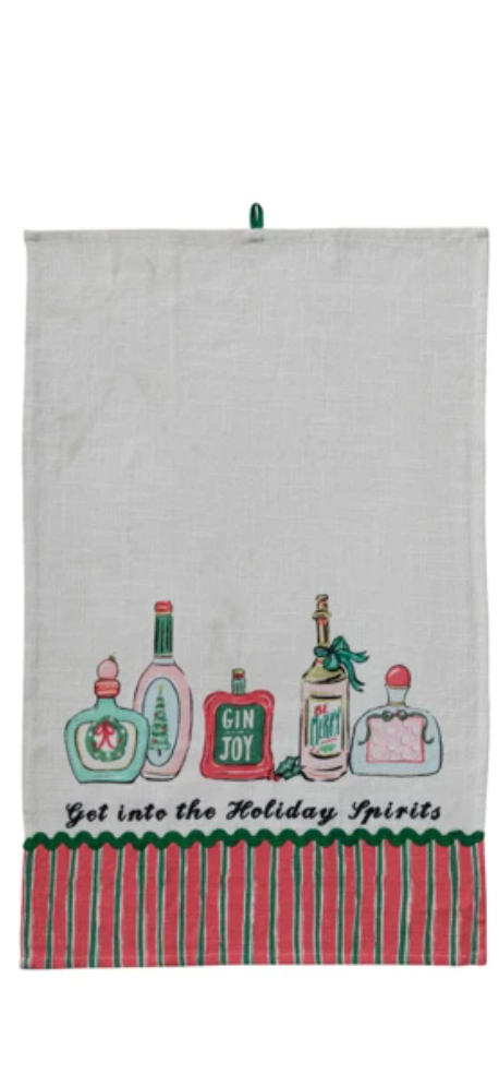 Cotton Slub Printed Tea Towel with Holiday Cocktail Image