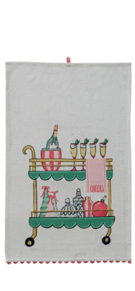 Cotton Slub Printed Tea Towel with Holiday Cocktail Image
