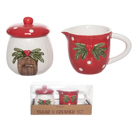 Christmas Mushroom Cream and Sugar Set