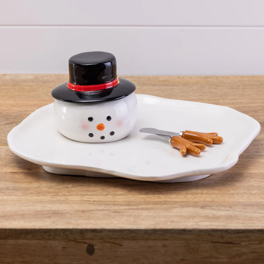 Plate with spreader - Melted Snowman