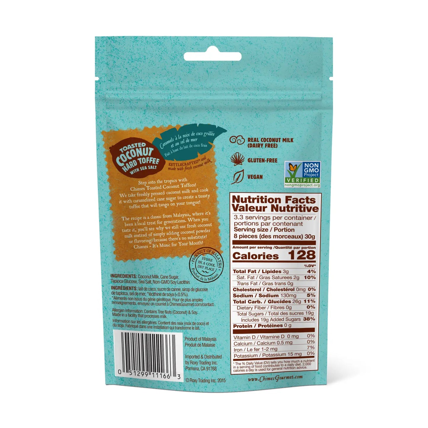 Chimes Toasted Coconut Hard Toffee Candy - 3.5 oz Bag