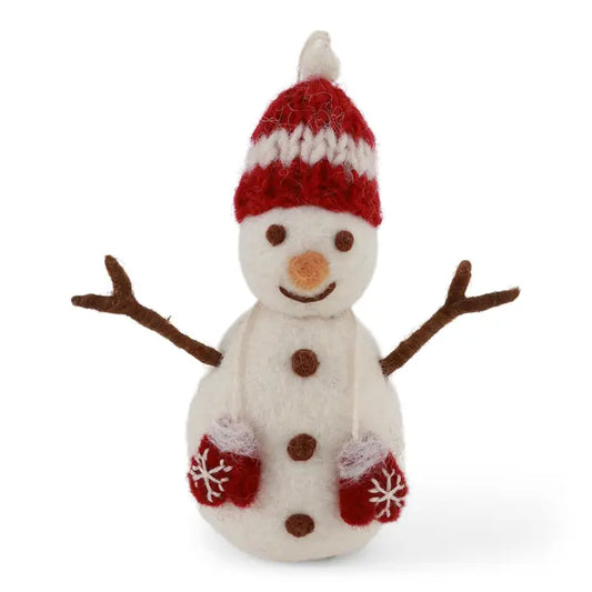Felted Snowman W/Red Hat & Mittens