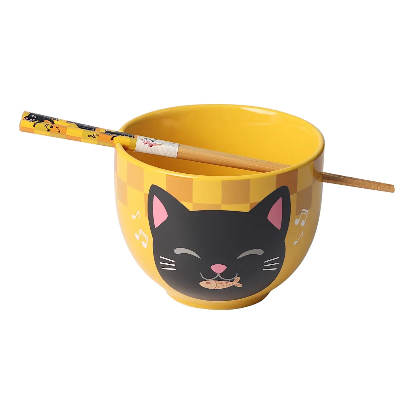 Ceramic Donburi Bowl & Chopsticks Gift Set – Neko Friends Yellow