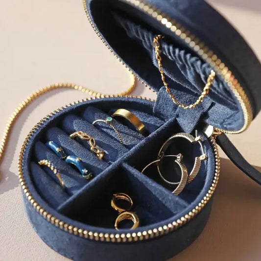 Jewelry Case - Sun & Moon Embroidered Round in Navy