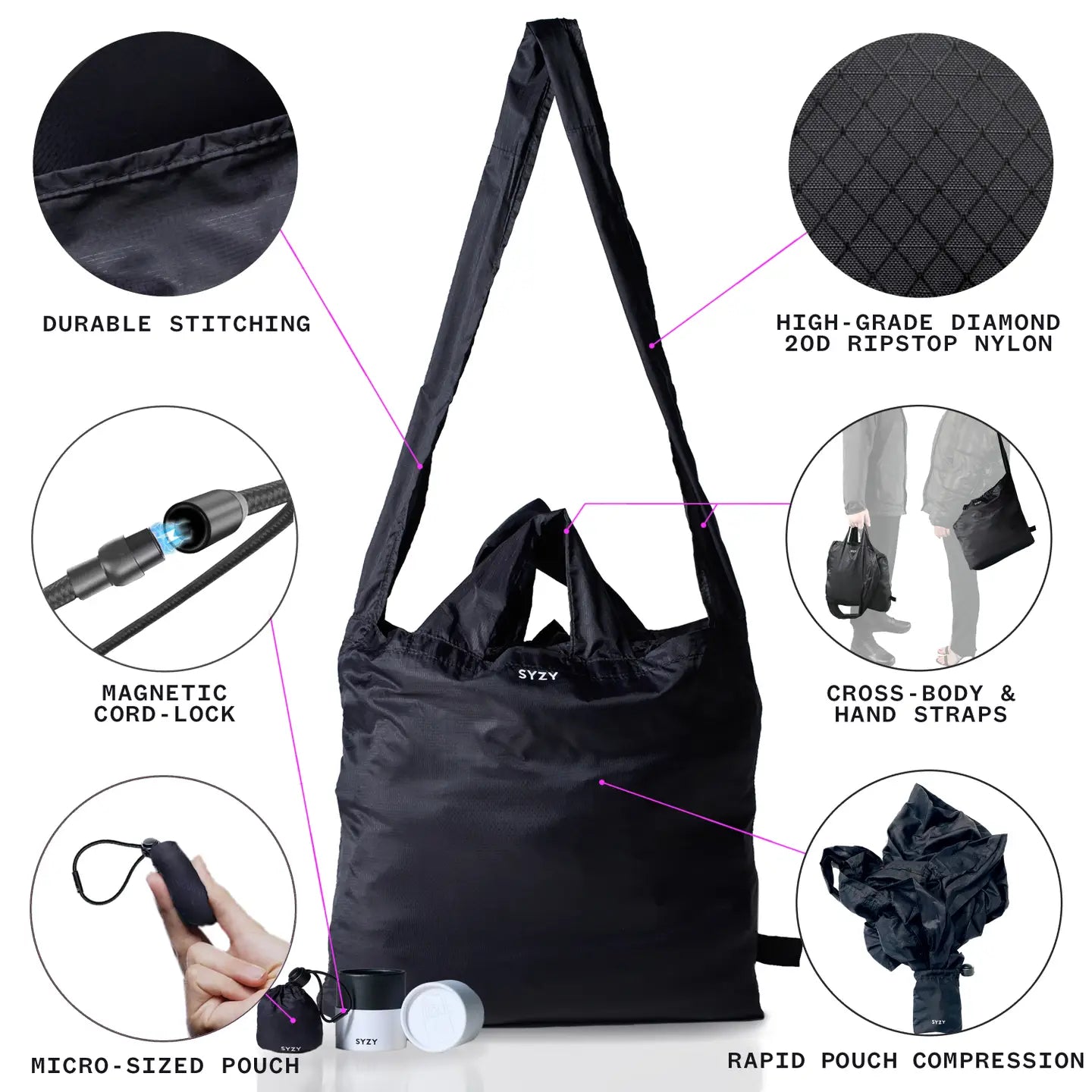 World's Most Compact Packable Travel Crossbody Tote Bag