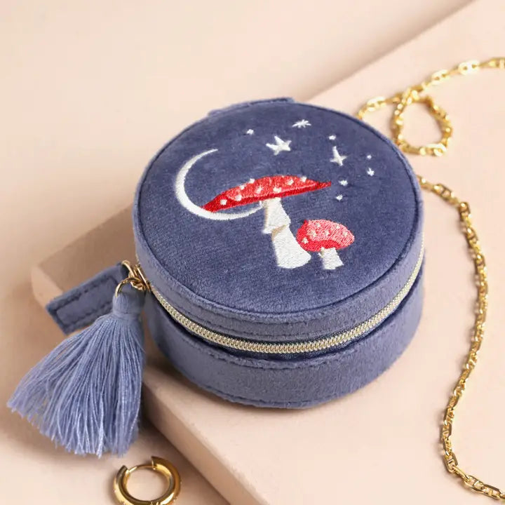 Jewelry Case - Round Moonrise Velvet Travel case