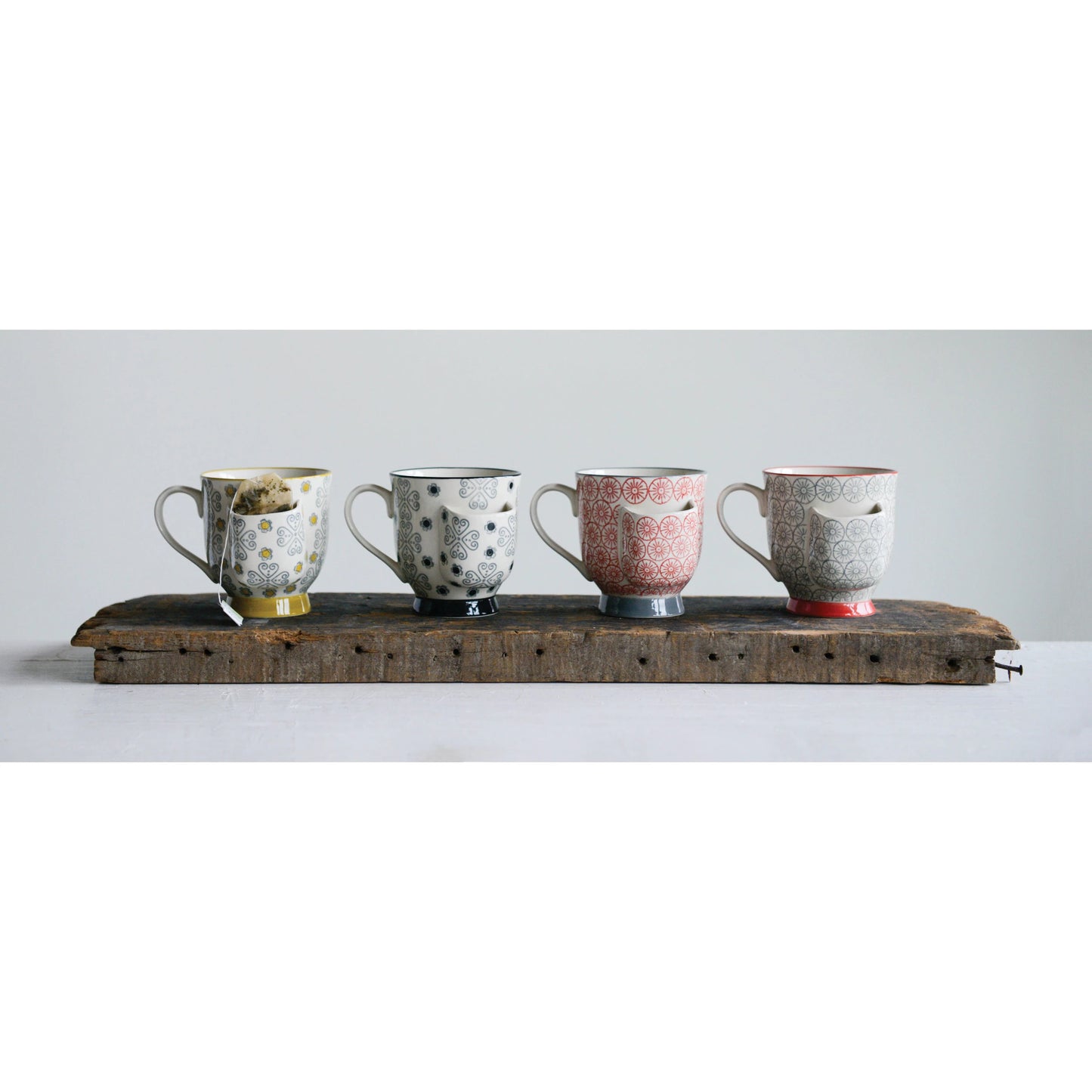 Stoneware Mug w/ Tea Bag Holder, 4 Styles to choose from 4-1/2" Rnd x 4"H