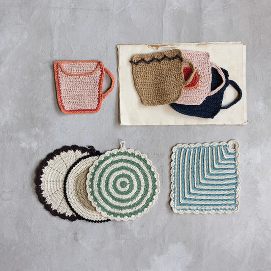 Mug Shaped Coaster/Trivet, Cotton Crocheted, 4 Styles