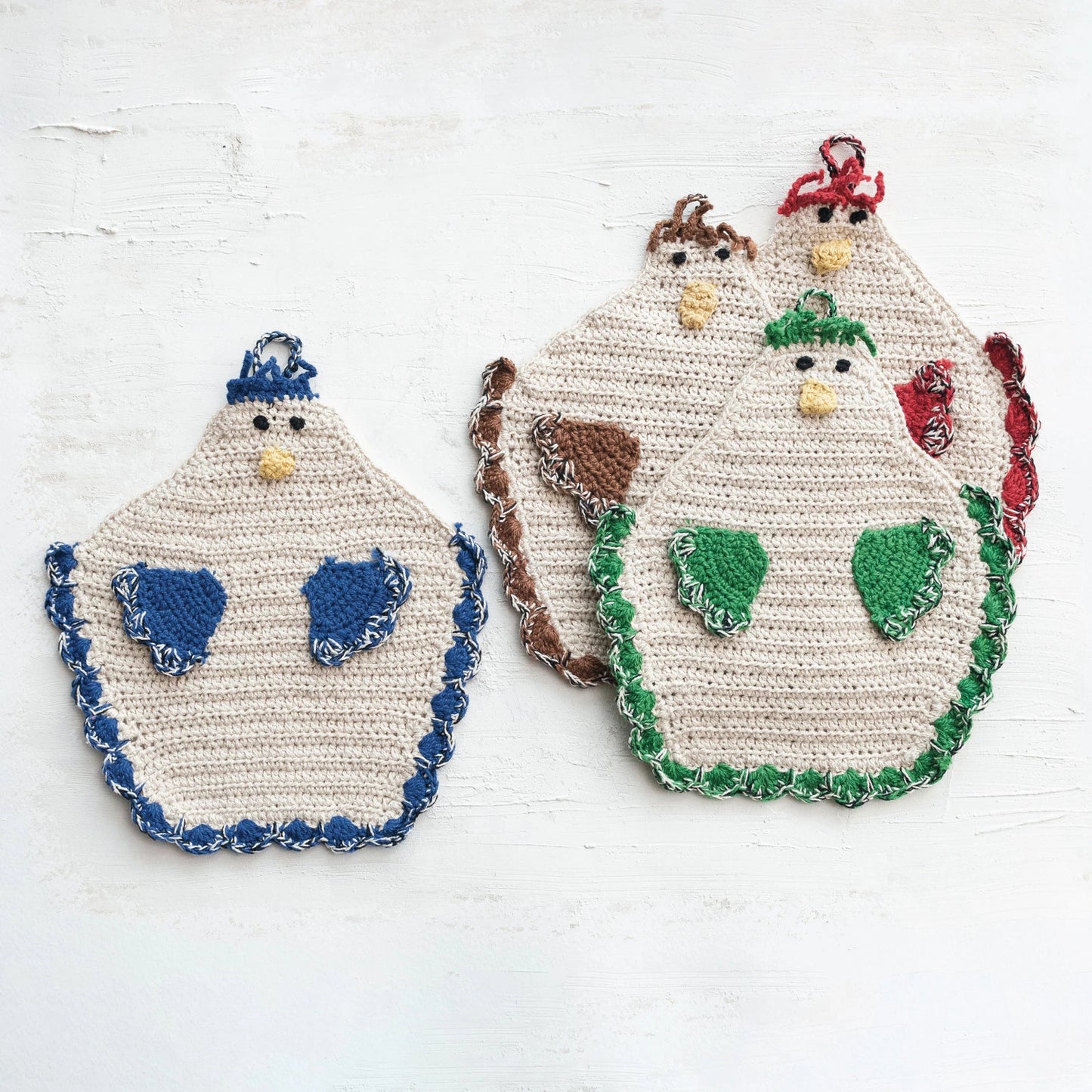 Pot Holder Cotton Crocheted Chicken Shaped, 4 Colors