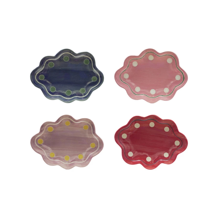 Stoneware Scalloped Dish w/ Wax Relief Design