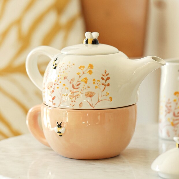 Floral Ceramic Teapot and Mug Set