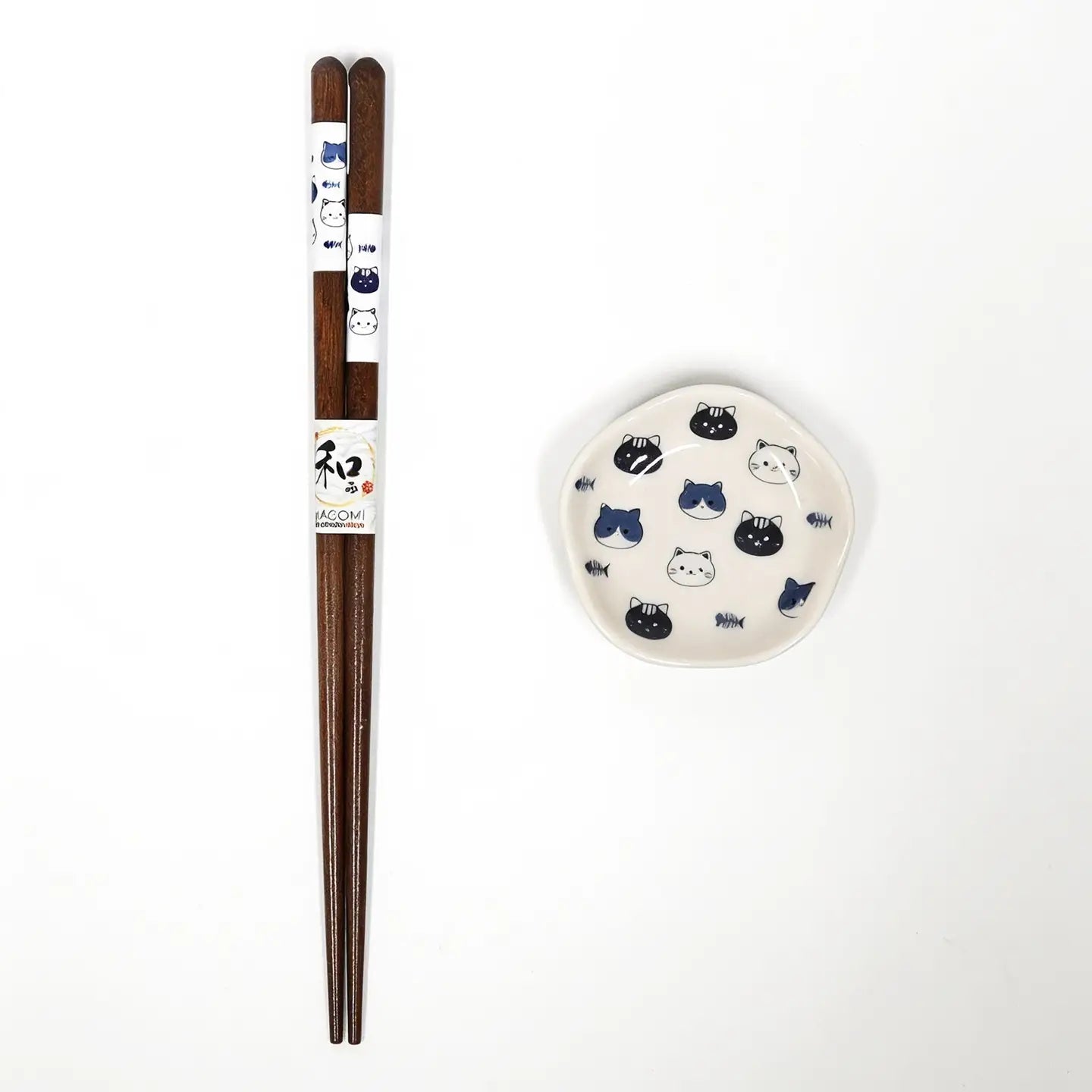 Cat Design Single Pair Chopsticks and Sauce Dish Gift Set