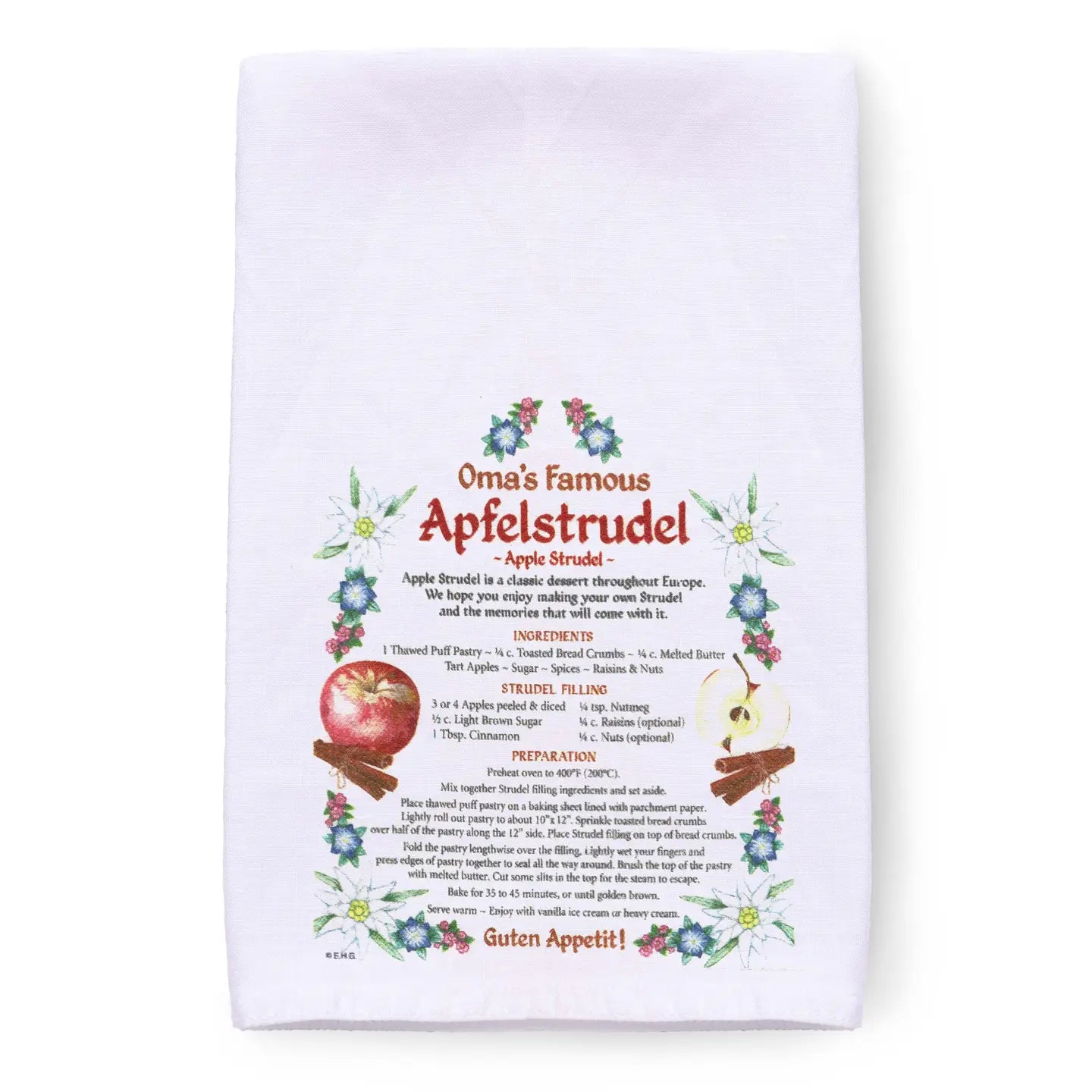 German Gift Tea Kitchen Towel Apfelstrudel Recipe Decorative