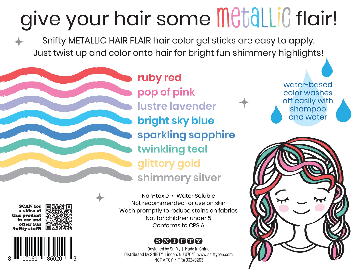 Hair Flair Metallic Shimmery Hair Color Gel Sticks Set of 8