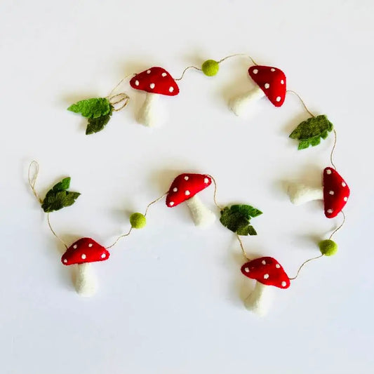 Red Spotted Felt Mushroom Garland