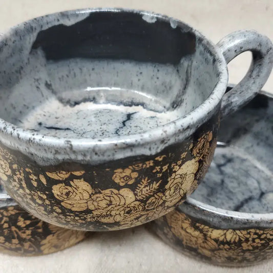 Flower Garden Soup Bowl in Snow Storm Glaze (Handmade)