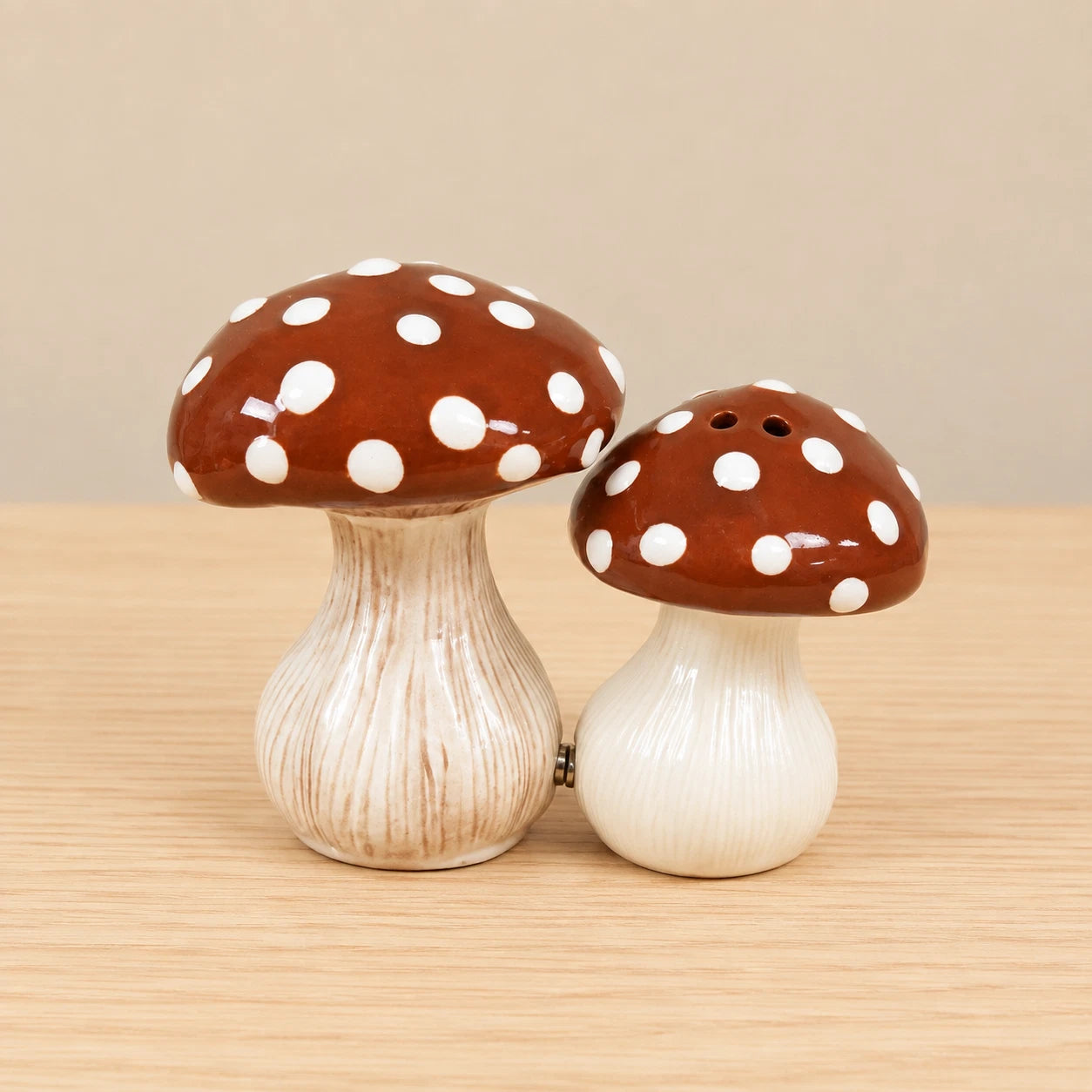 Toadstool Magnetic Salt and Pepper Shakers Mushroom Ceramic Kitchen Set