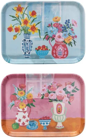 Bamboo Fiber Tray w/ Flowers in Vases