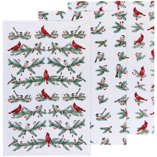 Birds & Boughs Christmas Floursack Dishtowels Set of 3