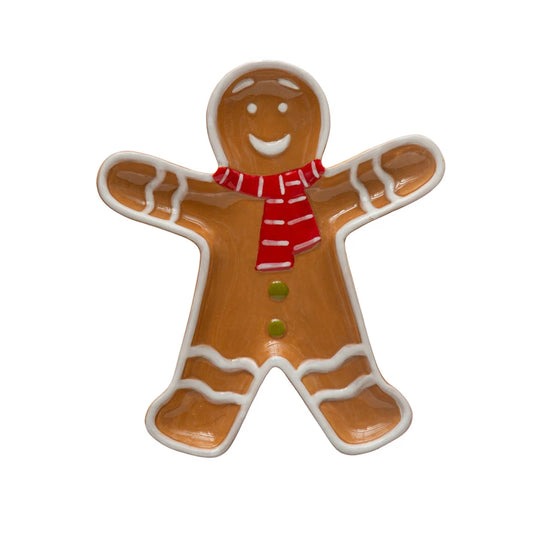 Dish - Gingerbread Man with Red & White Scarf