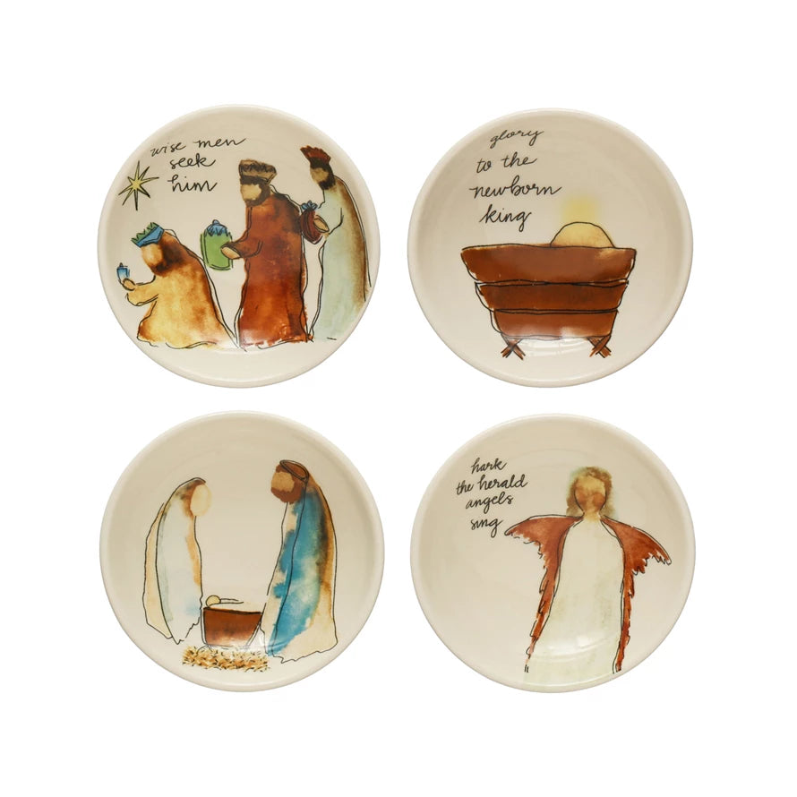 Dish - Stoneware - 3-1.2" Round with Holiday Sayings