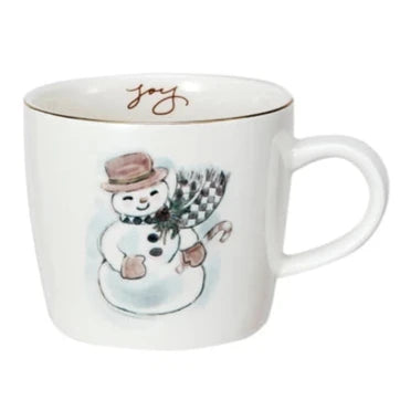 Stoneware Mug w/ Holiday Image, Gold Electroplating Saying