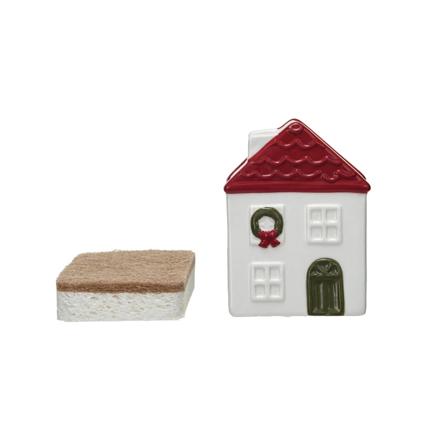 Stoneware House Sponge Holder w/ Sponge