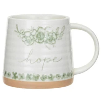 Stoneware Mug w/ Flowers & Word, 4 Styles