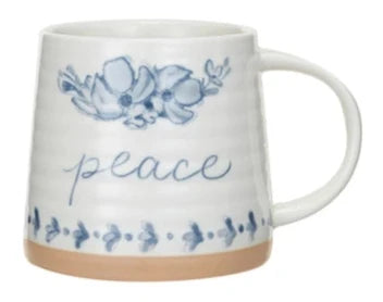 Stoneware Mug w/ Flowers & Word, 4 Styles