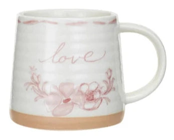 Stoneware Mug w/ Flowers & Word, 4 Styles