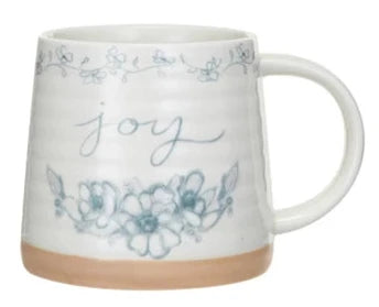 Stoneware Mug w/ Flowers & Word, 4 Styles