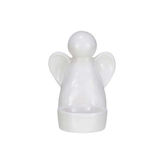 Stoneware Angel Tealight Holder, White