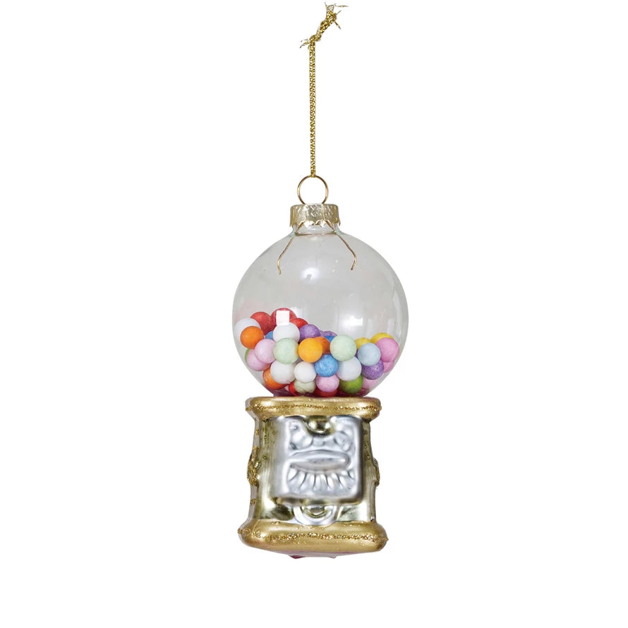 Ornament - Glass Gumball with Glitter, Multi-Color