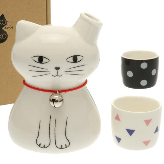 Bohemian White Cat Sake Set - Kotobuki