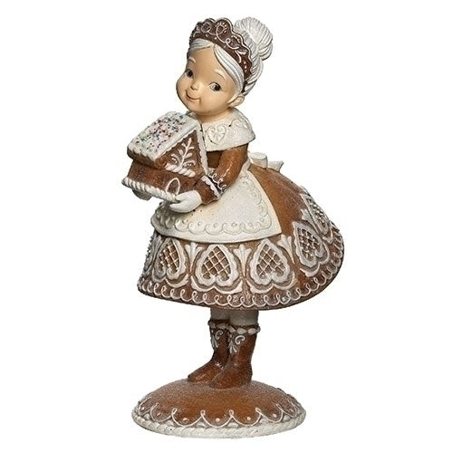 MRS CLAUS GINGERBREAD FIGURE W/ GINGERBREAD HOUSE 13.25"H