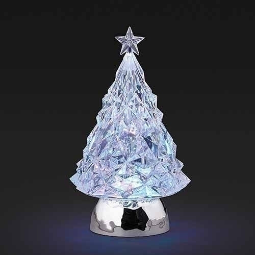 TREE W/STAR & SILVER BASE. 9.25"H LED SWIRL TRICOLOR