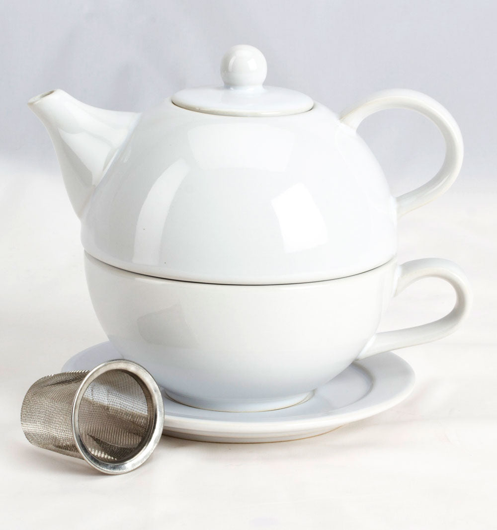 Tea for One (10 oz + 8 oz mug + saucer) with mesh Infuser