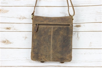 Distressed Brown Leather Front Pocket Crossbody Bag