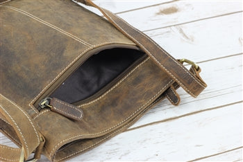 Distressed Brown Leather Front Pocket Crossbody Bag