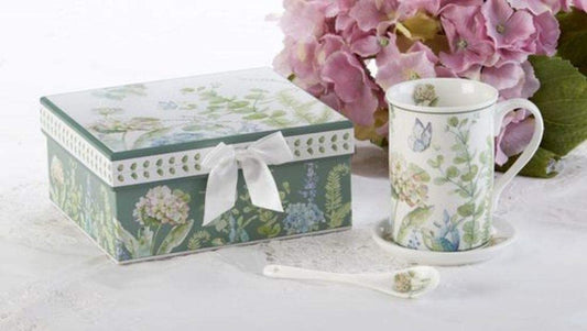 8152-4 Mug-Coaster-Spoon Set, Hydrangea