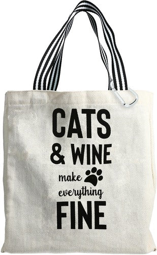 Twill Gift Bag Cats & Wine - 100% Cotton