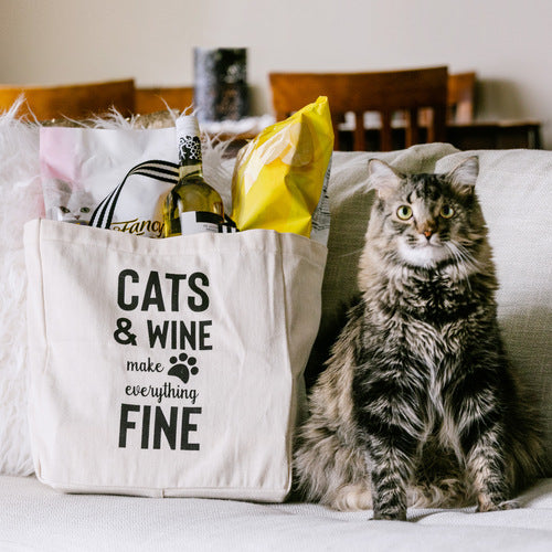 Twill Gift Bag Cats & Wine - 100% Cotton