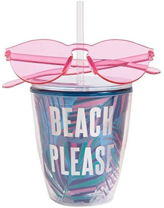 Tumbler with Sunglasses - Beach Please (Slant)