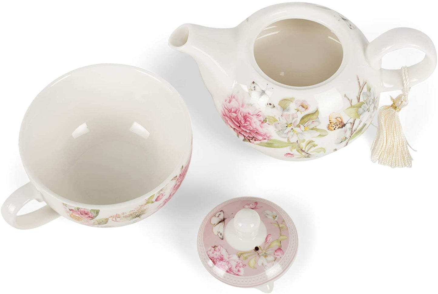 5.8" Porcelain Tea for One, Pink Peony