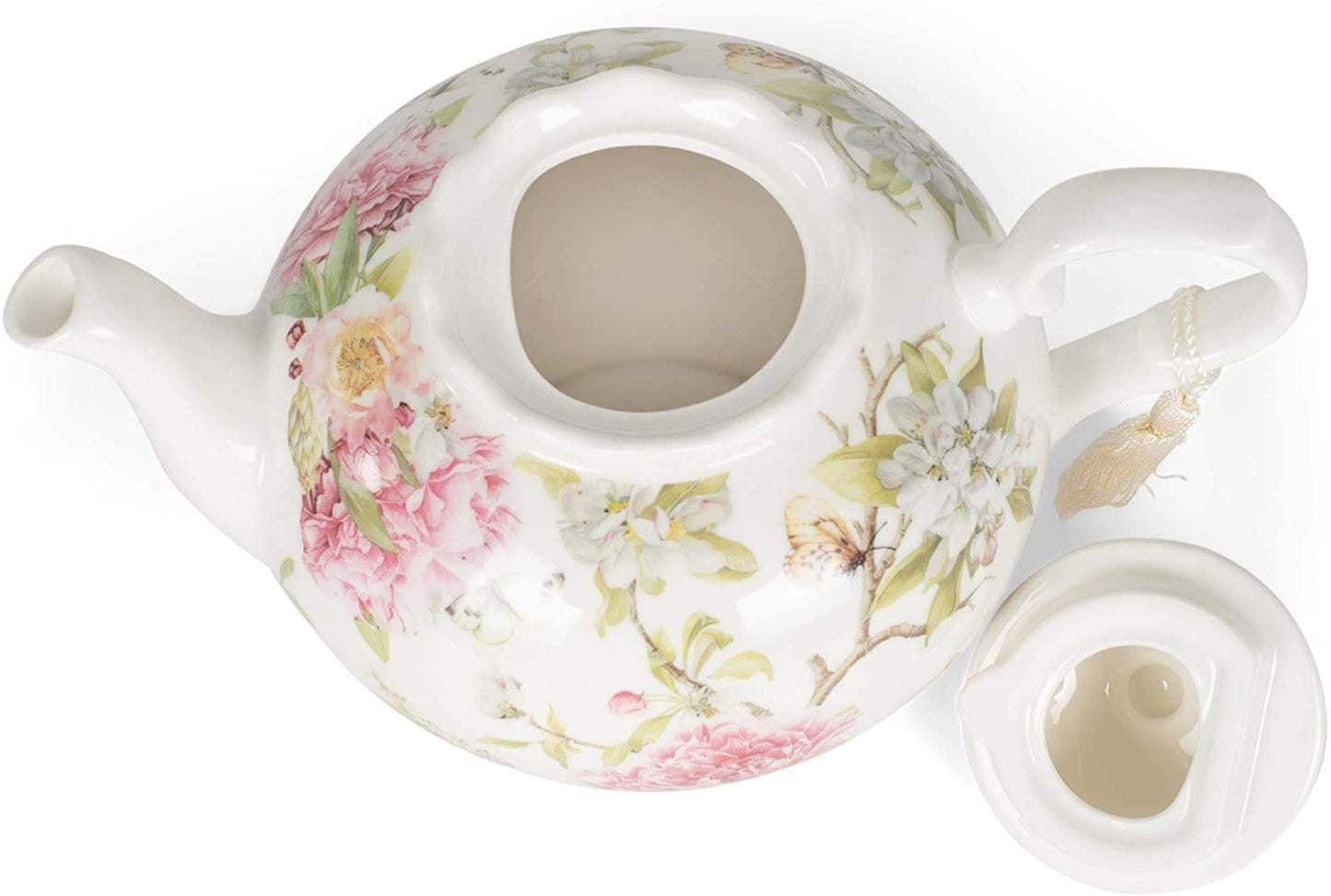 Porcelain Tea Pot, Pink Peony, 9.5 x 5.6 inch